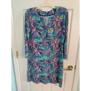 NWT Banana Boat Women's Large Long Sleeve Slit Neck Dress UV 50 SPF Protection